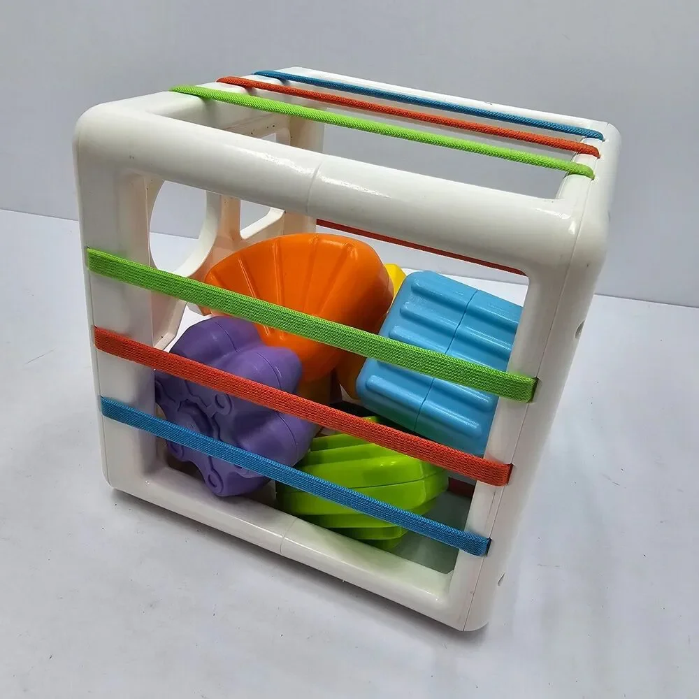 Sensory Shape Sorter Toy Lot 2 Elastic Band Cube Bin Textured Blocks Montessori